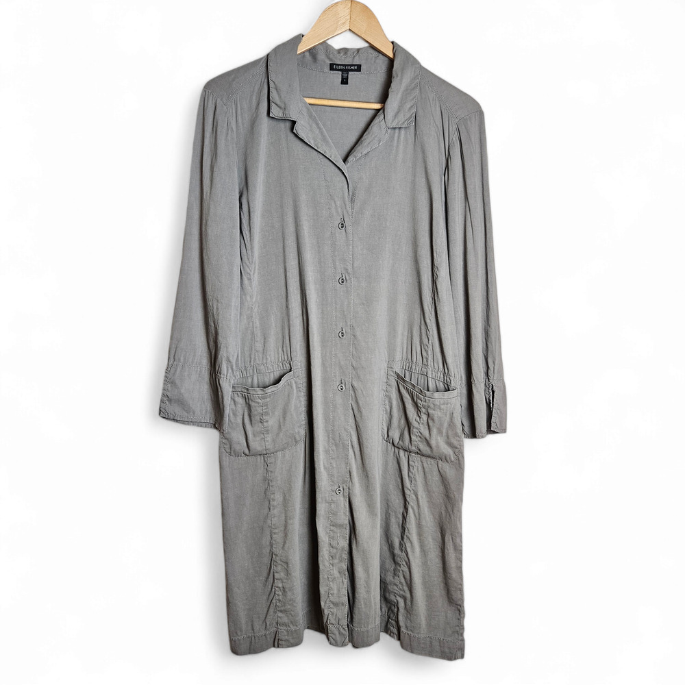 Eileen Fisher Women's Lagenlook Linen Blend Shirt Dress With Pockets Sz S Flaws